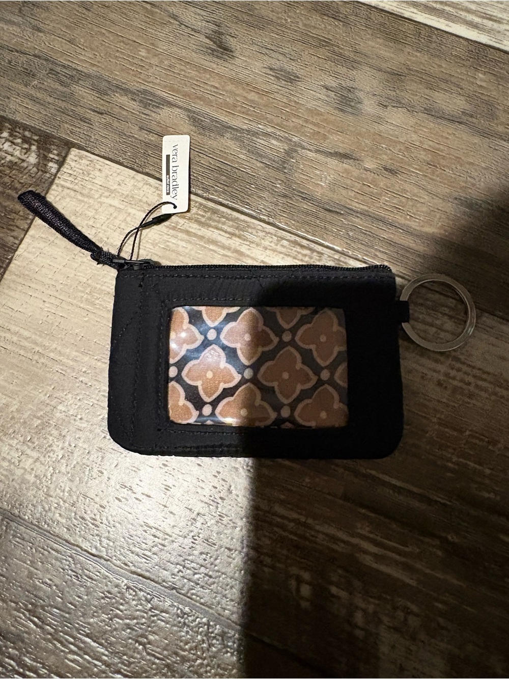 Vera Bradley Black ID Zip Card Case Keyring